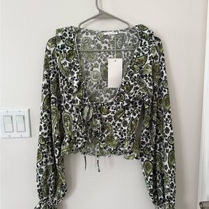 Zara Black and Green Paisley Blouse